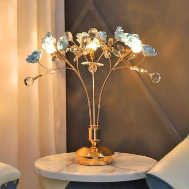Bulbs Gold Ball Desk Lamp Faceted Crystal Nightstand Flower Design